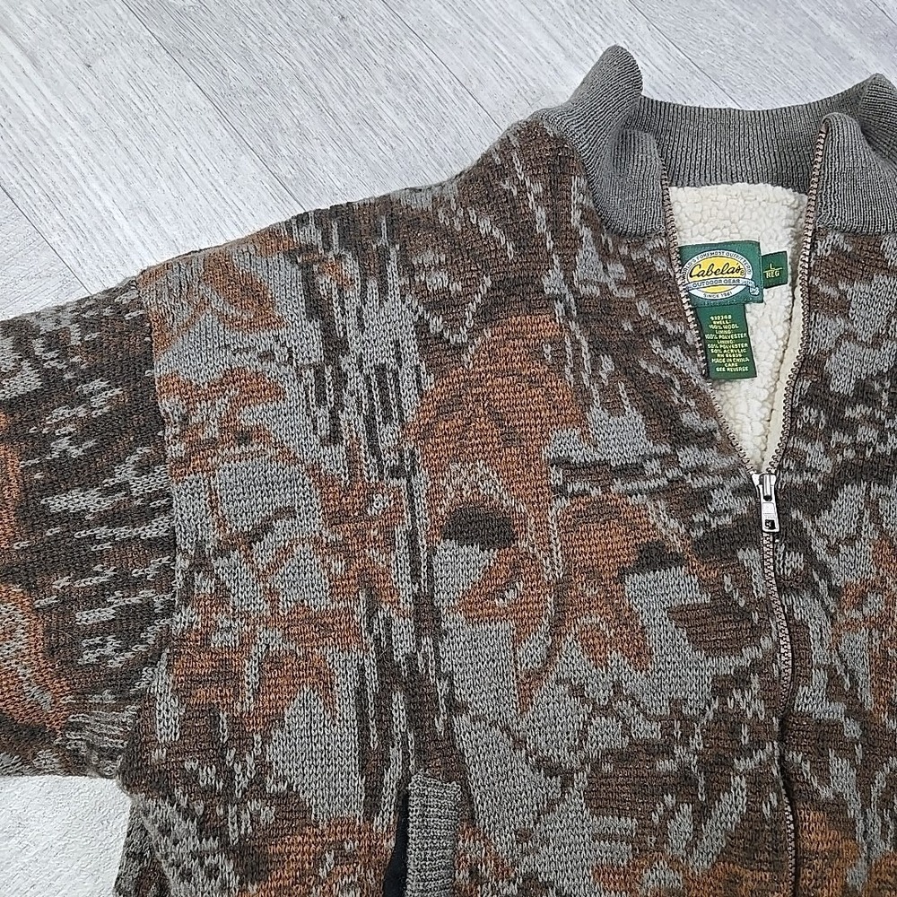 VTG Cabelas Large Wool Camo Sweater Realtree Lined Insulated Hunting Zip Jacket - Picture 4 of 16